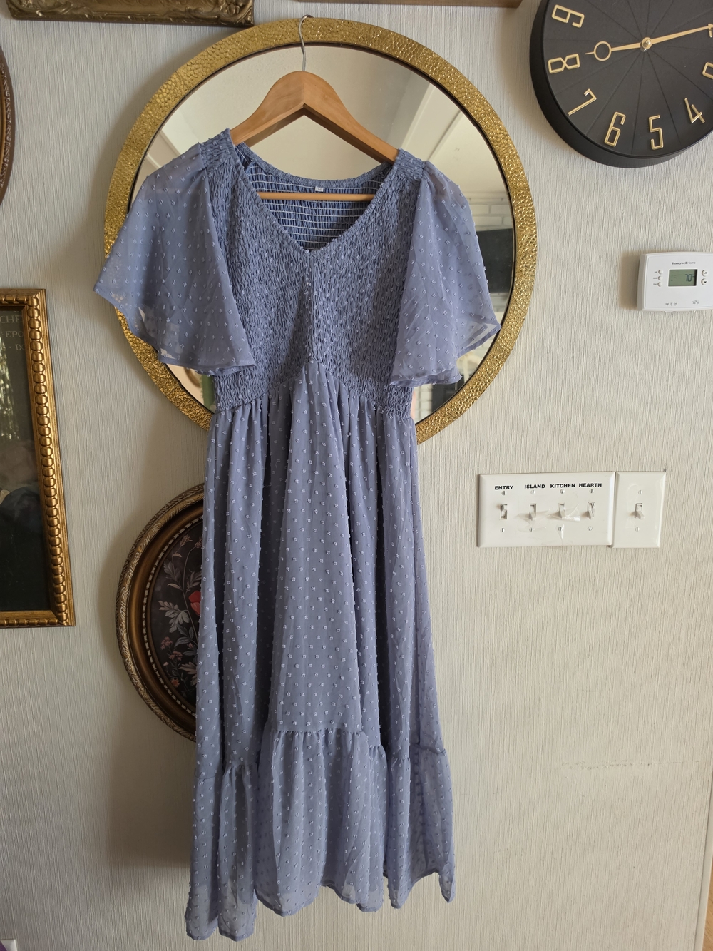 Light Blue Swiss Dot‎ V-Neck Midi Dress Big Kid's Large